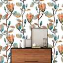 Magnolia Floral Leaf Peel and Stick Wallpaper Vintage Contact Wall Paper Modern Botanical Self Adhesive Vinyl Removable Renter Friendly Leaves Wallpaper 17.7in x 9.8ft