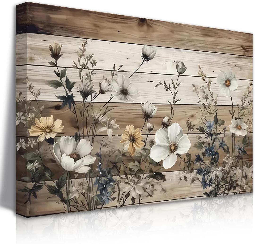 EGMAVQZY Vintage Floral Wall Art Rustic Flowers Wall Decor Farmhouse Canvas Poster Picture for Home Wall Decor, Living Room and Bedroom Decor 16x24 Inch Ready to Hang
