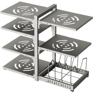 Pots and Pans Organizer, Heavy Duty Pot Racks, 7 Tiers Adjustable Pot Holder Kitchen Cabinet Organizer for Pots, Pans and Lids With 3 DIY Methods, Grey