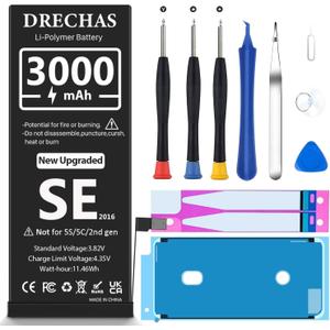 Battery for iPhone SE 2016 First Gen(3000mAh), High Capacity 0 Cycle Li-Polymer Replacement Battery for iPhone SE 2016 1st Generation A1662, A1723, A1724 with Professional Repair Tool Kit