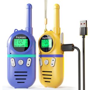 Walkie Talkies for Kids Rechargeable,Toys for Boys and Girls Ages 3-12, 2 Pack Long Range 2-Way Radios, Birthday Gifts,Christmas Stockings, Outdoor Play, Family Games, Hiking Camping Gear (Purple+Yellow)