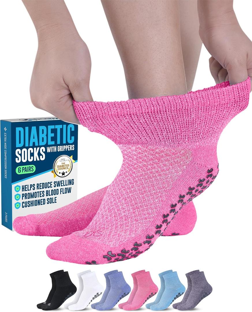 Doctor's Select Non Slip Diabetic Socks for Women Men 6 Pairs Hospital Socks with Grips for Women | Yoga, Gripper Socks