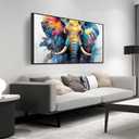 ZHAOSHOP Elephant Wall Art for Living Room - Blue Canvas Wall Art for Office - Teen Bedroom Decor Boys with Black Framed Size 24" x 48" (48L" x 24W", Blue and Yellow)