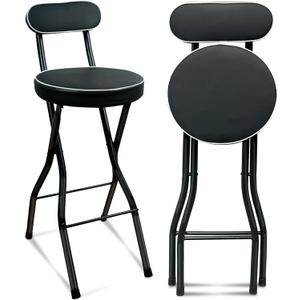 UWEAR 1 PCS Folding Bar Stool with Back, Tall Foldable Stool Seat Padded Portable Stools Counter Height Foldable Stools Chairs Collapsible Stool for Adults Kitchen Island (Black)