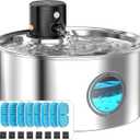 Cat Water Fountain with Motion Sensor: Rechargeable Cat Fountain Wireless - Metal Pet Water Fountain Powered by 4000 mAh Battery - 108oz/3.2L Cordless Animals Water Fountain Inductor -16 Filters