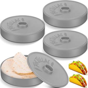 Nuogo 4 Pcs 7.2 Inch Tortilla Warmers Tortilla Holder Taco Storage Container Large Taco Warmer with Lid Pancake Warmer for Keeping Pancakes Warm, Microwave and Dishwasher Safe(Gray)