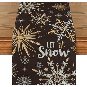 Artoid Mode Black Snowflake Let It Snow Winter Table Runner, Seasonal Christmas Kitchen Dining Table Decoration for Home Party Decor 13x72 Inch