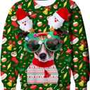 Idgreatim Boys Girls Ugly Christmas Sweater Funny 3D Long Sleeve Xmas Sweatshirt with Fleece Size 4-16 (Green, M)