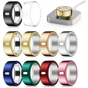 10 Pack Cover Compatible for Oura Ring 4/Gen 3 Heritage/Gen 3 Horizon,(NOT Compatible with Oura 4 Ceramic),Charging Directly,Rugged TPU Elastic Finger Protector for Workout Women Men-Size 8 (2Gold+Silver+Rosegold+Other 6-Colors)