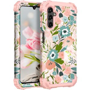 Hocase for Galaxy A15 5G Case, Heavy Duty Shockproof Protection Soft Silicone Rubber Bumper+Hard Plastic Hybrid Protective Case for Samsung Galaxy A15 5G (6.5") 2024 - Pink Flowers