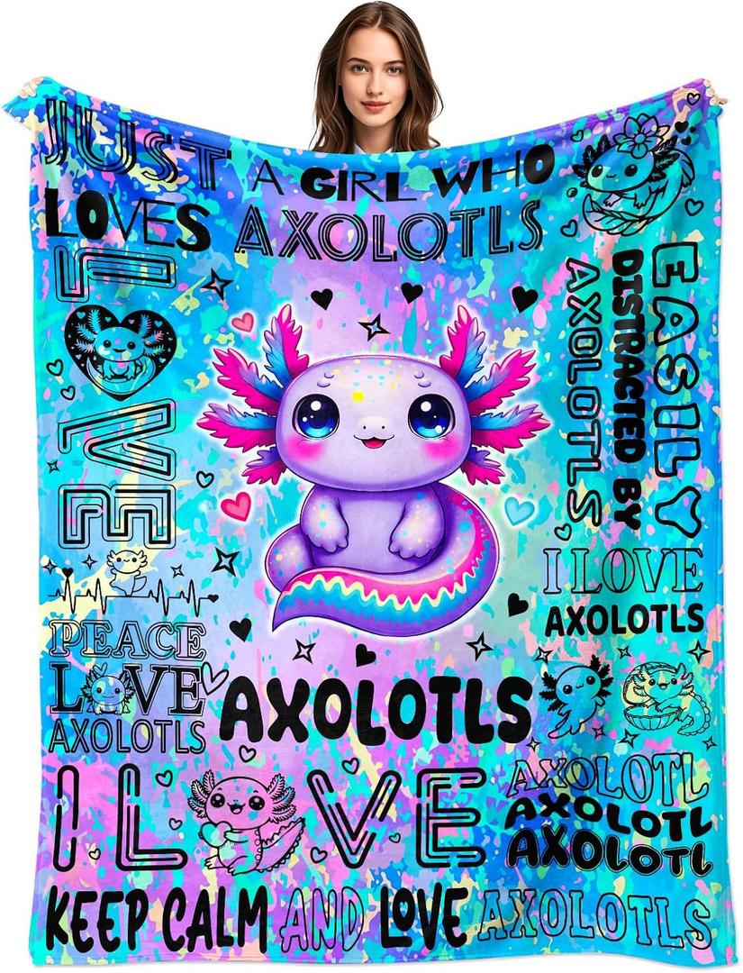 Axolotl Blanket Gifts for Girls Women Axolotls Lovers Soft Cozy Flannel Axolotl Print Throw Blanket Birthday Bedding Decor for Kids Adults 50"X40"
