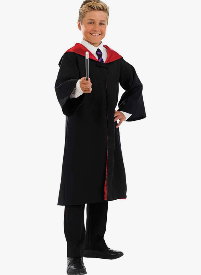 fun shack Kids Wizard Robe Cloak, Black Wizard Costume for Halloween, Kids Robe Outfit for Dress Up and Parties, Size XL