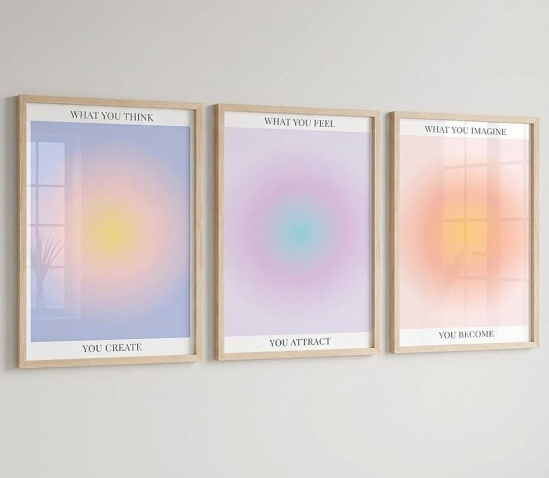 Colorful Abstract Aura Posters for Room Aesthetic 3 Piece Aura Gradient Spiritual Affirmation Canvas Wall Art Positive Energy Painting Danish Pastel Room Wall Decor for Bedroom Yoga 12x16in