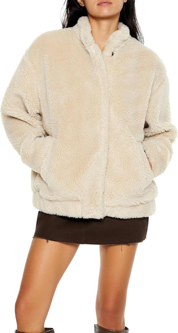 Forever 21 Women's Faux Shearling Bomber Jacket S