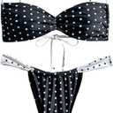 MakeMeChic Women's Polka Dots Bikini Set Tie Back Thong Summer Bathing Suit Swimsuit S