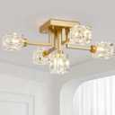 XINGQI Sputnik Chandelier Gold Modern Semi Flush Mount Ceiling Light Glass 5 Lights Farmhouse Lighting Fixtures for Dining Room Living Room Kitchen Bedroom