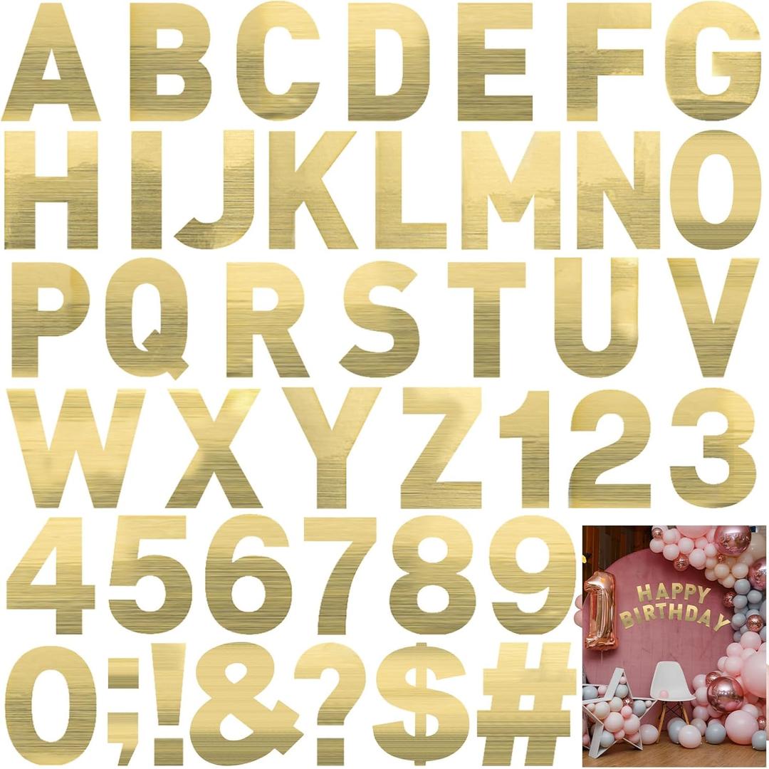 Seajan 184 Pcs 6 Inch Large Letter Stickers for Party Backdrop DIY Art and Craft Vinyl Self Adhesive Big Font Letters Number Stickers for Classroom Window Door Home Party Decor(Gold)