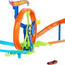 Hot Wheels Toy Car Track Set, Launch and Loop Playset & 1:64 Scale Die-Cast Vehicle, Crash Area on Figure 8 Track with Loop-Kicker Booster