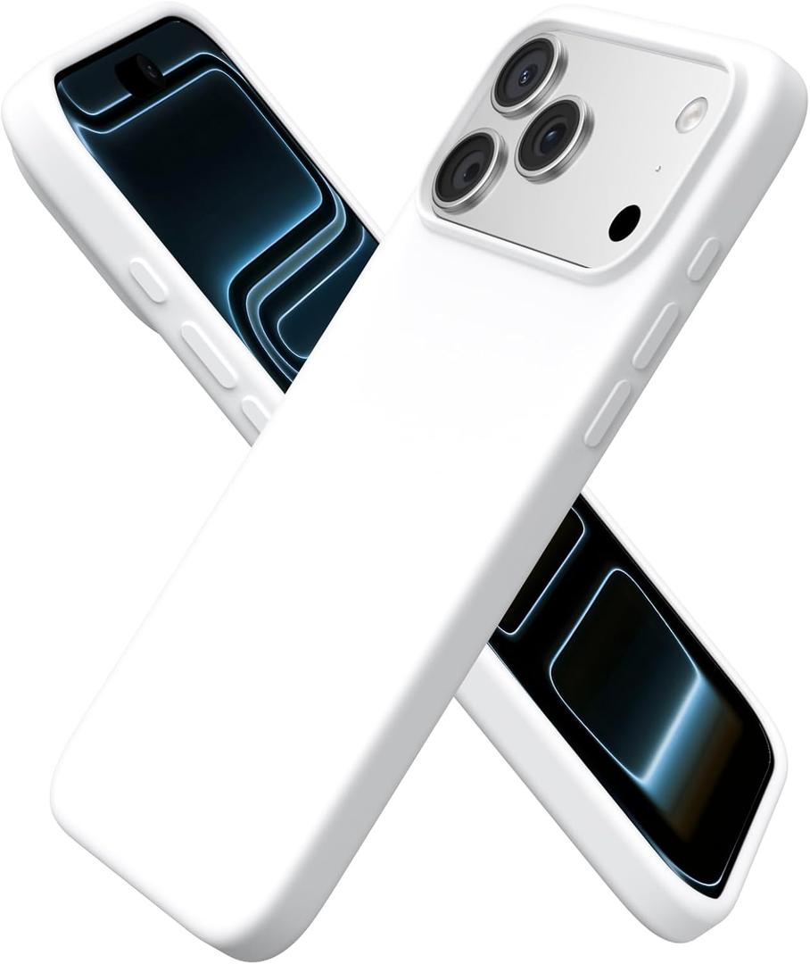 ORNARTO Compatible with iPhone 17 Pro Max Case 6.9", Slim Liquid Silicone 3 Layers Soft Gel Rubber Shockproof Protective Cover with Anti-Scratch Microfiber Lining-White