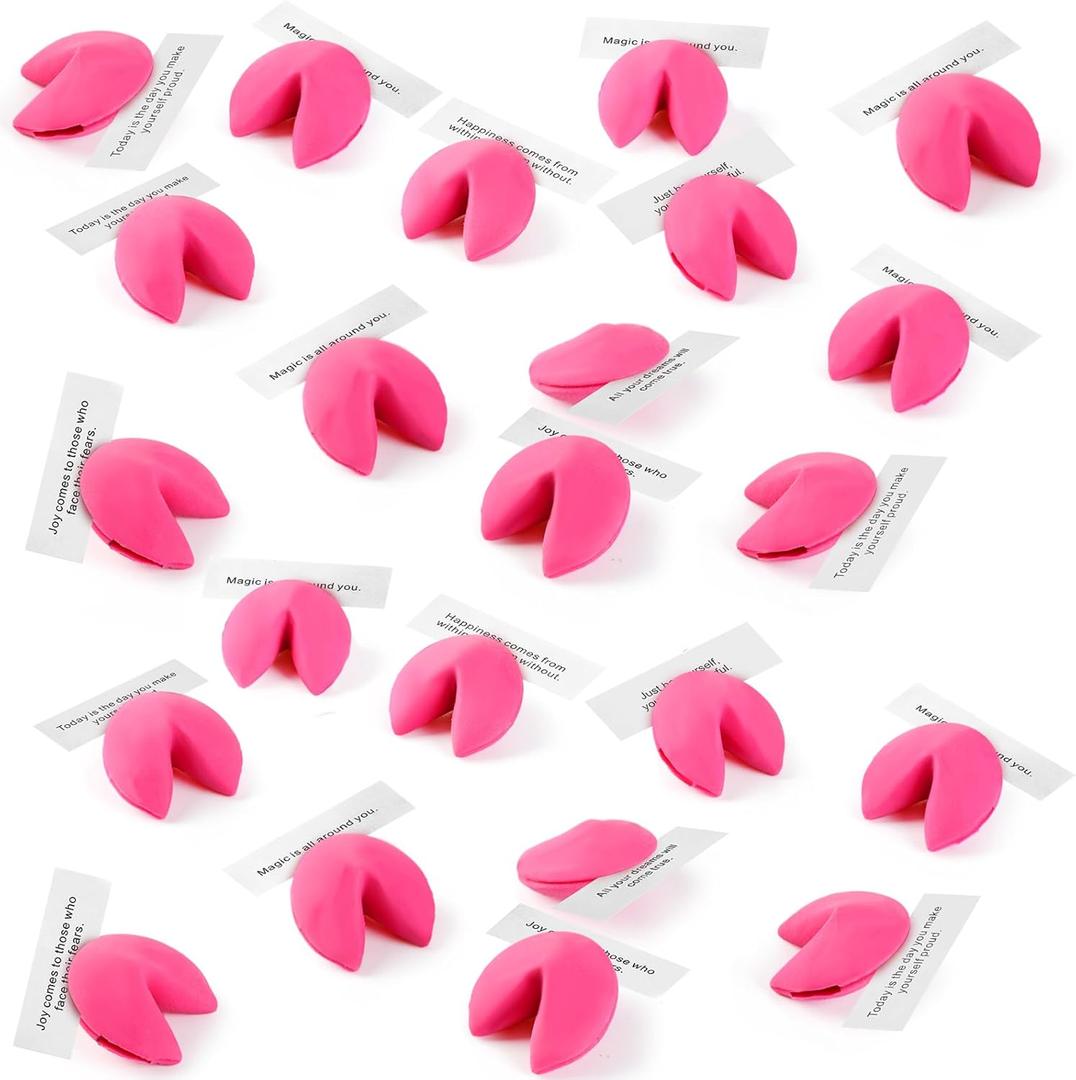 Zhanmai Set of 48 Hot Pink Fortune Cookie Erasers Mini Funny Cute Fortune Cookie Erasers with a Positive Message for Lunar New Year, Valentine's Day, St. Patrick's Day Party Favors
