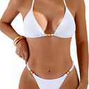 swimall Women's Thong Bikini Sets String Halter Two Piece Triangle Swimsuit Cute Brazilian Bathing Suit (White, Small)