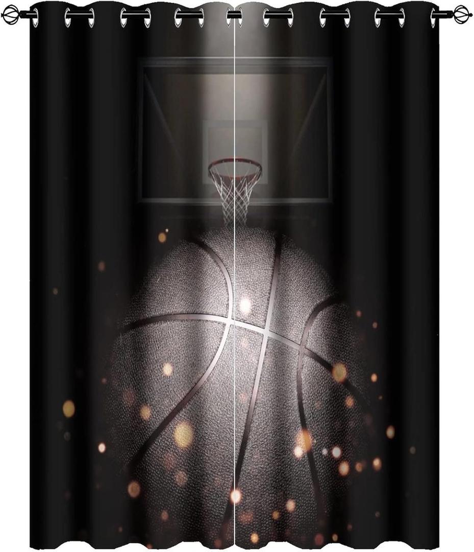 Sports Theme Basketball Blackout Curtains for Bedroom,Cool Basketball Court Grommet Thermal Insulated Room Darkening Curtains Window Treatments 2 Panels 54L x 21W