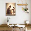 Jesus with Girl praying Wall Art Jesus with Children wall decor God painting Christian picture Bible Story Posters Prints Religious Faith Artwork for Kids Room Church Home Decoration,12x16in