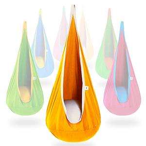 OUTREE Kids Pod Swing Seat, Cotton Child Hammock Swing Chair, Sensory Swing for Indoor and Outdoor Use, Yellow and White