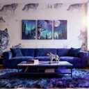 Galaxy Wolf Canvas Art Prints,Starry Sky Framed Wall Art Aesthetic Woodland Animals Wall Art for Living Room,Blue Purple Green Polar Lights Canvas Artwork Paintings 3 Piece Pictures Wall Decor