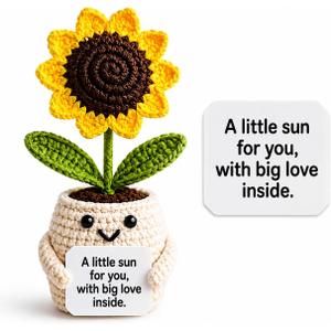 2 x Positive Sunflower Doll Crochet with Card A Little Sun for You, with Big Love Inside Cute Encouragement for Women Men, Coworker, Best Friend, Teacher Birthday, Christmas Thank You Gift