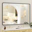 OKPAL 50X40 Inch Matte Black Bathroom Mirror, Black Framed Bathroom Vanity Mirror, Black Rectangle Mirror, Round Corner, Rustproof, Shatter-Proof (Horizontal/Vertical)