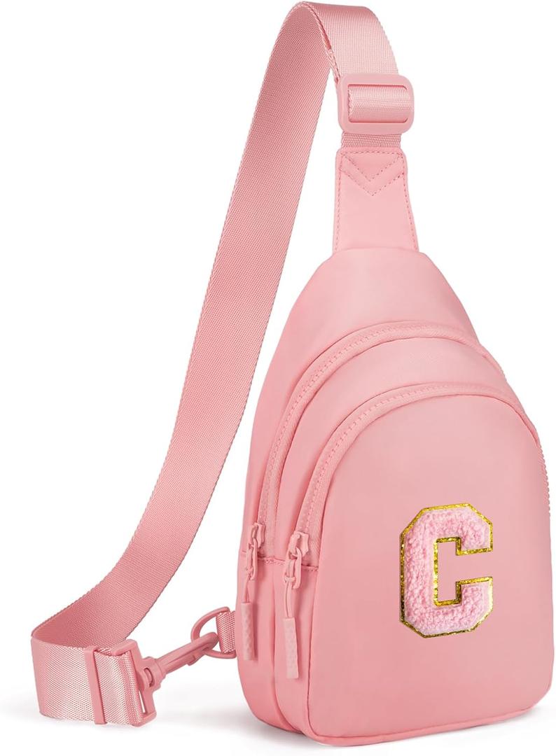Viverte Small Initial Sling Bag for Girls & Women - Cute Crossbody Fanny Pack Gift (Light Pink)