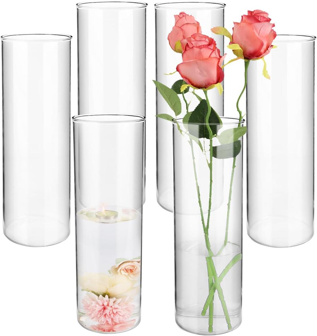 Glass Cylinder Vases for Centerpieces, 12 Pcs Large Clear Hurricane Glass Candle Holders 12 Inch Tall Floating Candle Vases Bulk for Flower Vase Home Wedding Formal Dinners Table Centerpiece Decor