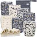 Nora's Nursery Cloth Diapers 7 Pack with 7 Inserts & 1 Wet Bag - Waterproof Cover, Washable, Reusable & One Size Adjustable Pocket Diapers for Newborns and Toddlers - Country Garden