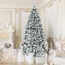 9 FT Pre-Lit Christmas Tree, Snow Flocked Hinged Xmas Tree with 1498 Branches Tips & 550 LED Lights, Metal Stand, Artificial Pine Lighted Holiday Tree for Home Office Decorations, White