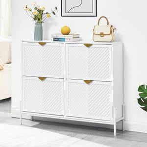 VIPLUMI Shoe Cabinet Storage with 4 Flip Drawers, Narrow Hidden Shoes Organizer Cabinet for Entryway, Freestanding Slim Shoe Rack Front Door Entrance(White) (Large)
