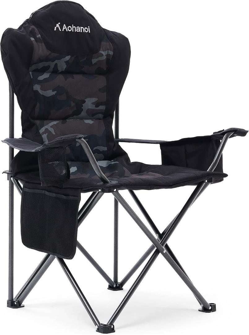 Aohanoi Camping Chairs for Heavy People,Outdoor Folding Camp Chairs for Adults with Cup Holder & Cooler Bag for Outside,Outdoor Lawn Chairs Supports Up to 400lbs