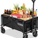 VIVOSUN Collapsible Folding Wagon, Outdoor Utility with All-Terrain Wheels, Adjustable Handle, Cup Holders & Side Pockets, for Camping, Shopping, Garden, 210Lbs Capacity, Black