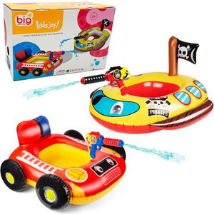 2 Pack Inflatable Kids Pool Floats with Water Gun, Pool Toys for Kids Ages 4-8, Blow Up Toddler Pool Floats, Swimming Pool Game Toys, Fire Truck and Pirate Ship Floaties for Boys Girls and Child
