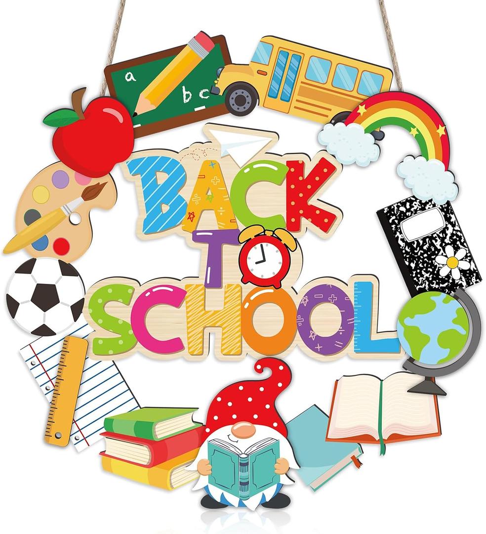 3D Back to School Wooden Wreath Welcome Sign for Classroom Decor