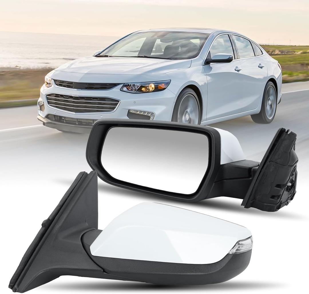 Driver Side View Mirror Compatible with 2016 2017 2018 2019 2020 2021 2022 Malibu LT Hybrid, Mirrors With Heated Turn Signal,7-Pins OE-GM1320539 (White)