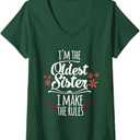 Womens Funny I'm The Oldest Sister I Make The Rules Family Siblings V-Neck T-Shirt (Small, Dark Green)