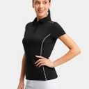 FitsT4 Sports Women's Golf Polo Shirts UPF 50+ 3 Buttons Quick Dry Collared Short Sleeve Tennis Shirt (Black, M)