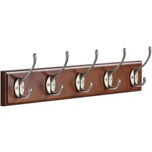 Wall Mount Bamboo Coat Rack, 17 Inch 5 Double Hooks, Dark Browm