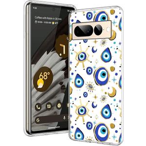 Compatible with Google Pixel 7 Pro Case - Fantasy Blue Gold Evil Eye Phone Case Slim Soft TPU Shockproof Protective Cover Case (image-5)