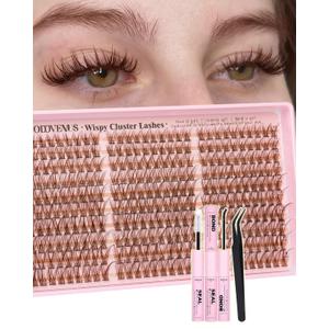 Brown Lash Clusters Kit Natural 300Pcs Wispy Lashes Cluster Eyelash Cluster Extensions Kit C Curve Individual Lashes Extensions Kit For DIY Waterproof & Long - Lasting (Light Brown10-16mm)