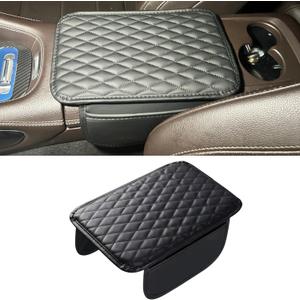 Upgraded Car Middle Center Console Cover with 2 Storage, Universal Microfiber Leather Car Armrest Cover Cushion Universal Vehicle Middle Console Cover, Most Vehicles, SUV, Truck (Black)