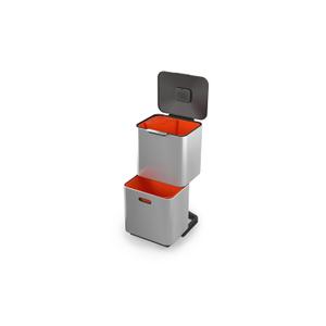 Joseph Joseph Totem Max 60 Liter/15.85 Gallon Waste Separation and Recycling Kitchen Trash Can with Odor Filter and Removable Food Waste Caddy, Stainless Steel