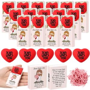 Wettarn 36 Sets Positive Jesus Gifts Heart Stress Balls with Support Boxes Jesus Loves You Party Favors for Mothers Day Christmas Stuffers Office Church Christian Desk Decor