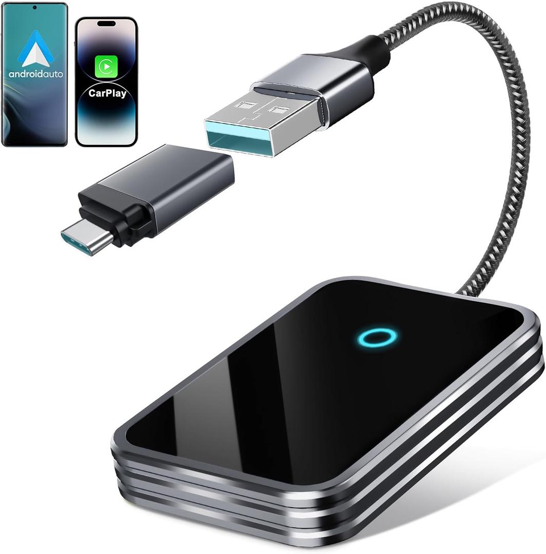 Wireless CarPlay Adapter & Android Auto Wireless Adapter, 2 in 1 Convert USB Bluetooth Wired to Connect for OEM Wired Cars-Stable Connect to Phone (Pearl Gray)